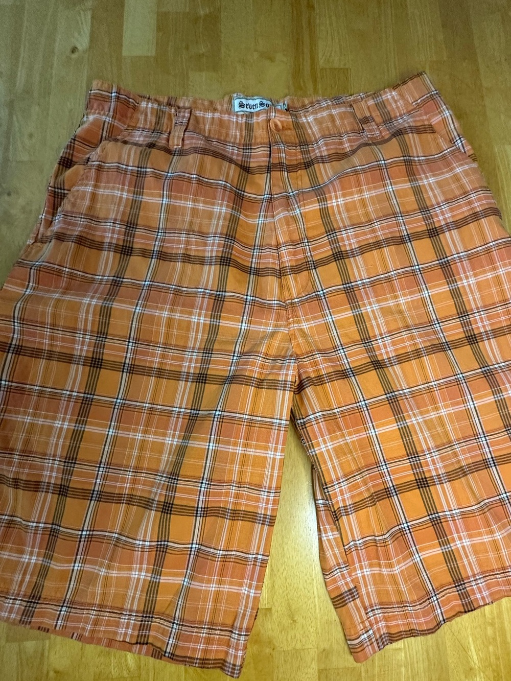 Vintage Seven Souls Baggy Plaid Skater Shorts Men's 38 Orange Y2K